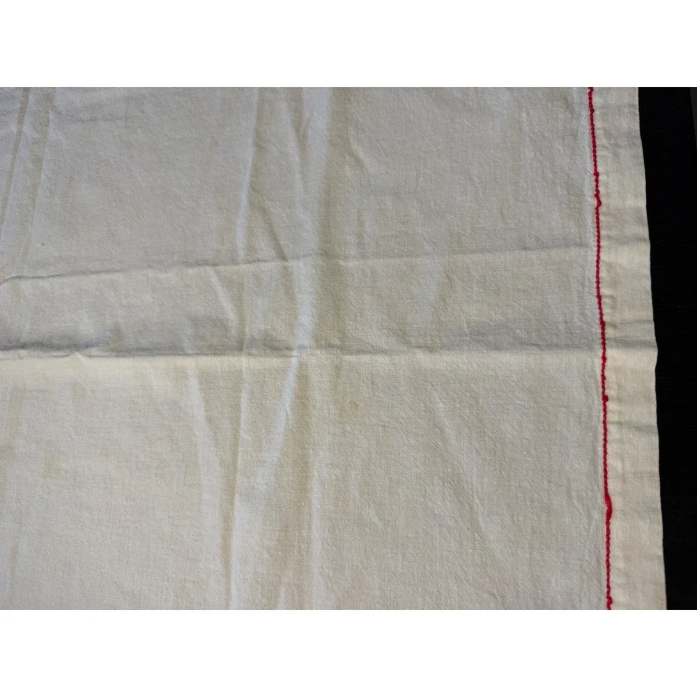 Vintage‎ Poinsetta Embroidered Red Flower Linen Table Runnercloth Napkin Accent